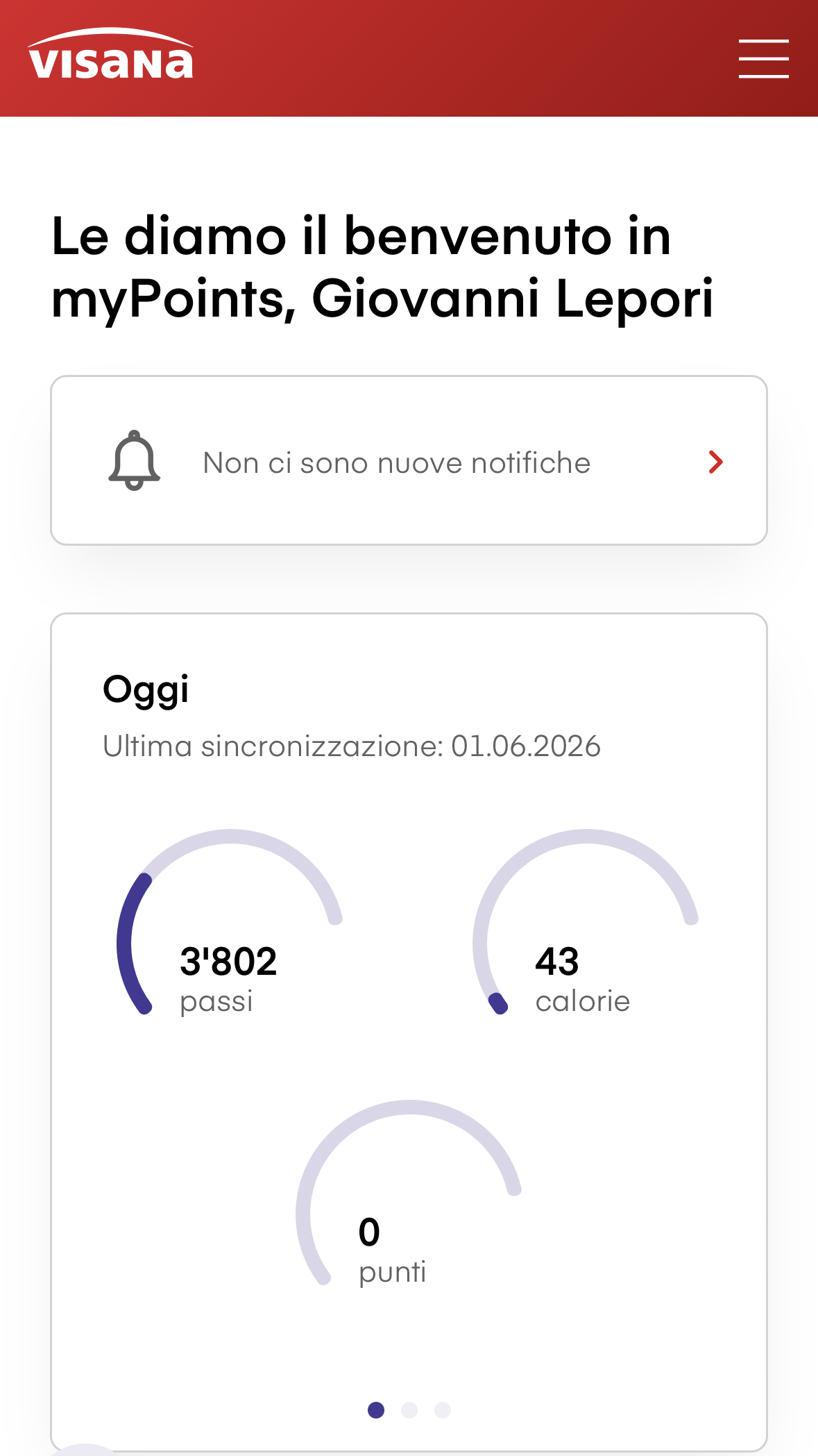 Visana app: Saldo e programma punti fedeltà